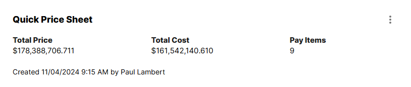 heavybid pre-con high level view of projected price