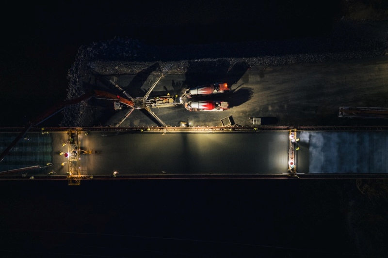construction concrete pour at night